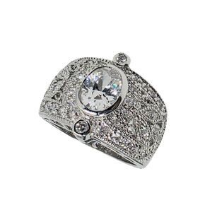 Vintage Absolute Simulated-Diamond Sterling Silver Cocktail Engagement Ring SZ 6